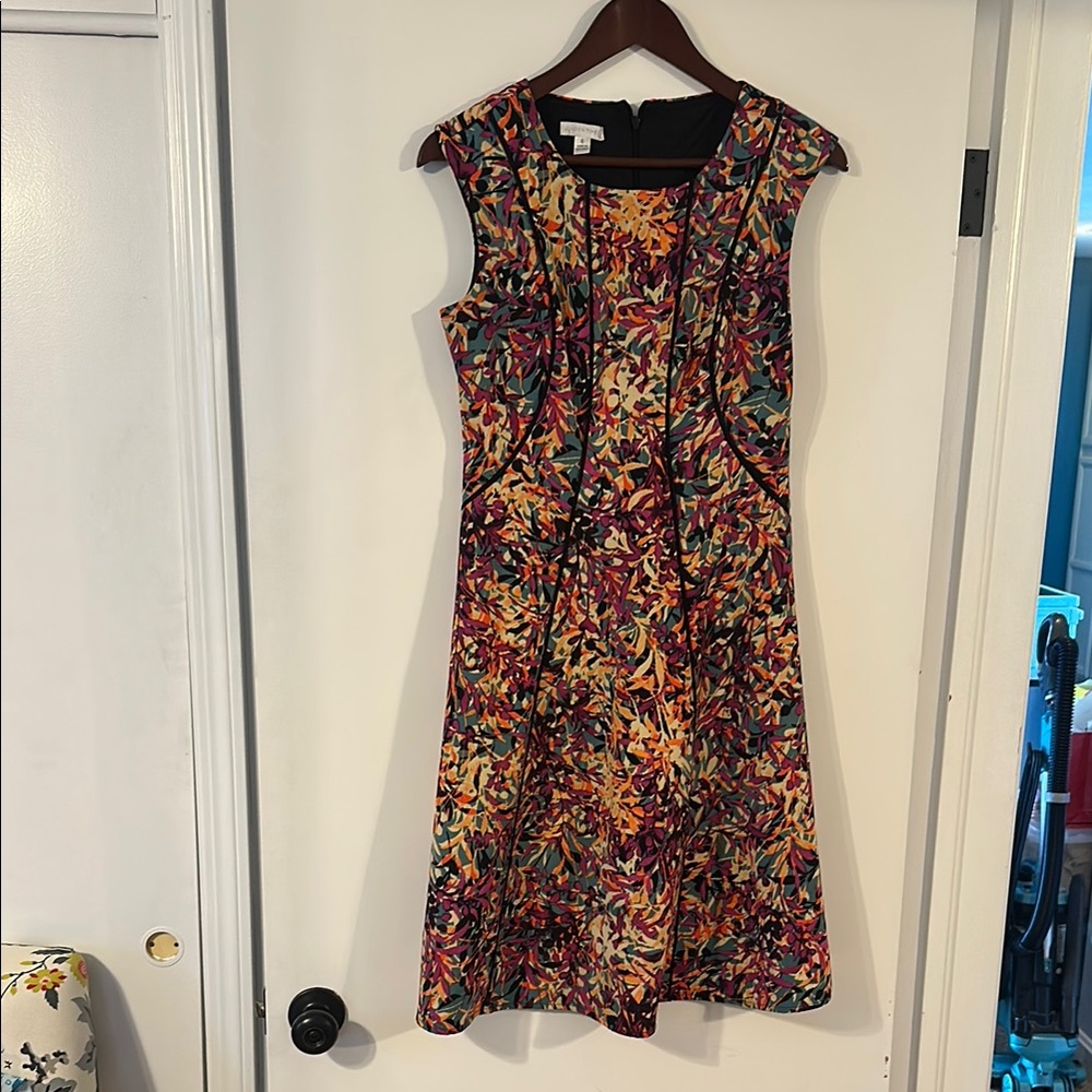 London Times Red and Orange A-line Midi Dress